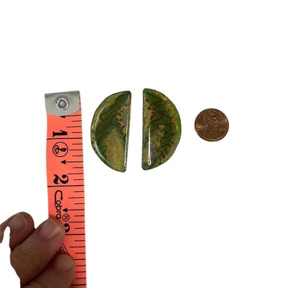 Vintage Handmade Geo Half Moon Post Back Earrings - Picture 5 of 5